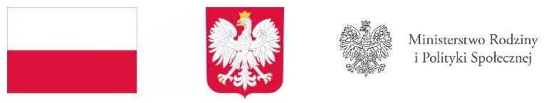 Flaga i Godło Polski oraz logo Ministerstawa Rodziny i Polityki Społecznej